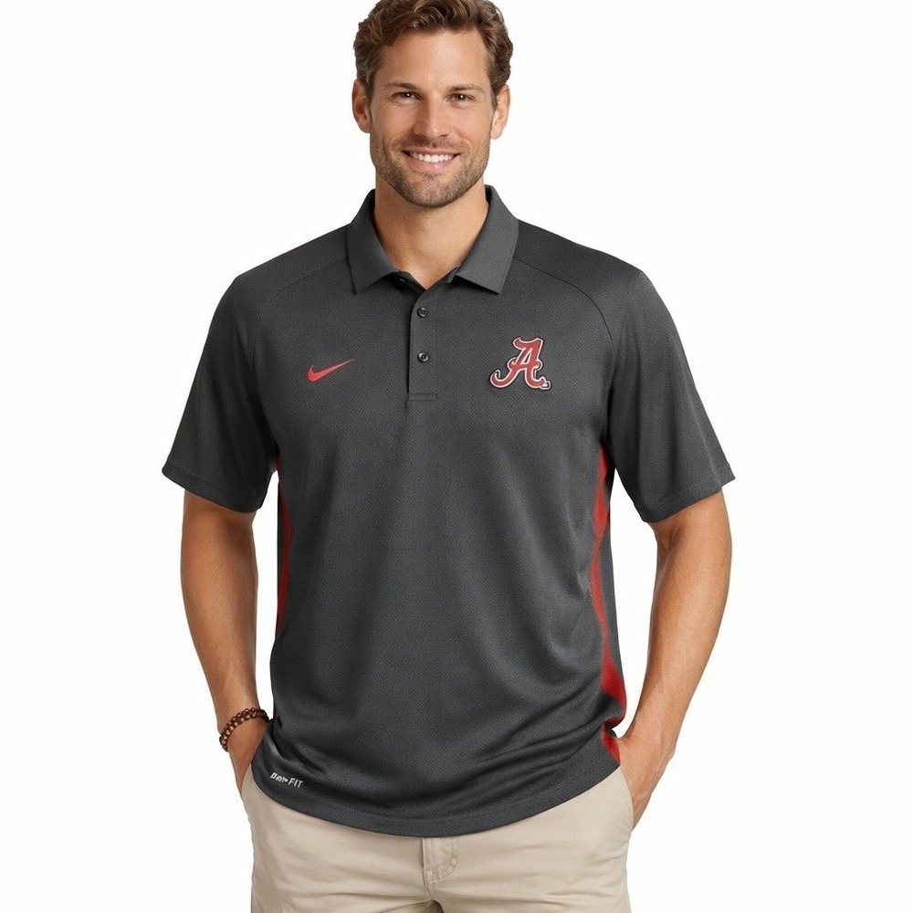 Nike Alabama Crimson Tide Mens 3XL Dri-FIT Polo Shirt‎ Gray Red Short Sleeve